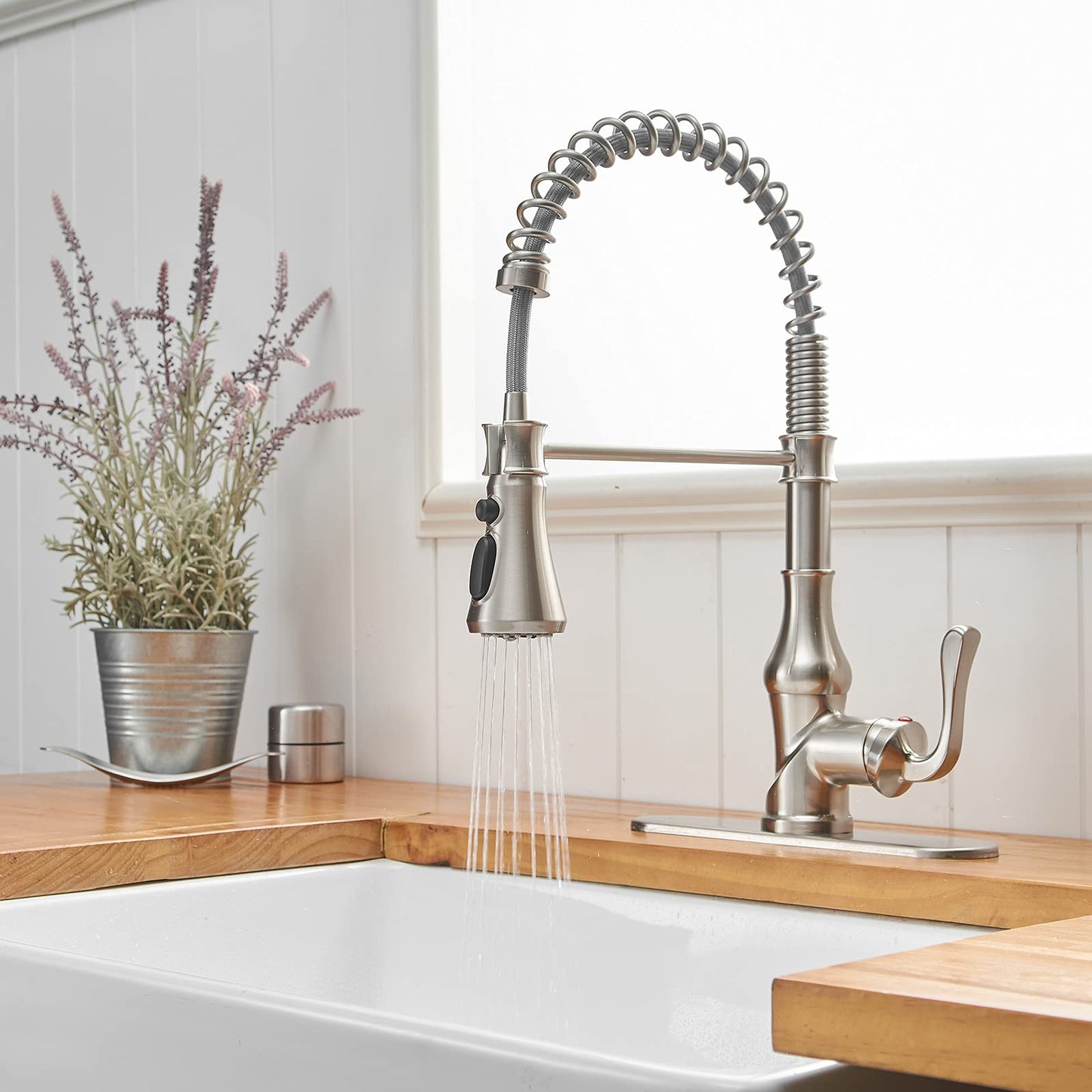 Single-Hole Sprayer 3 Spray Kitchen Faucet Brushed Nickel - buyfaucet.com