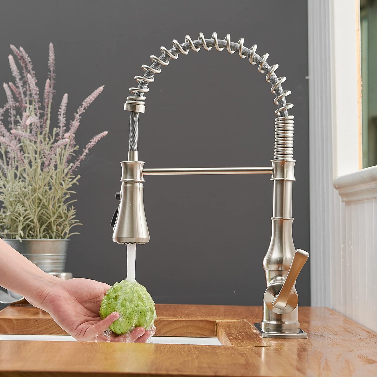 Single-Hole Sprayer 3 Spray Kitchen Faucet Brushed Nickel - buyfaucet.com