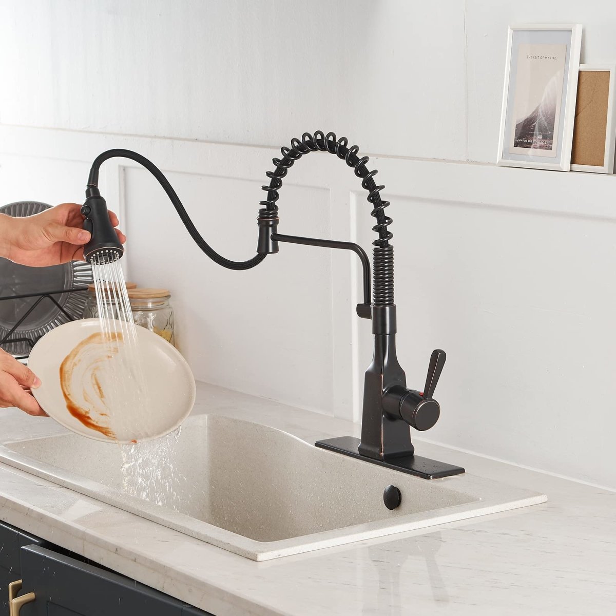 Single-Hole Sprayer 3 Spray Kitchen Faucet Oil Rubbed Bronze - buyfaucet.com