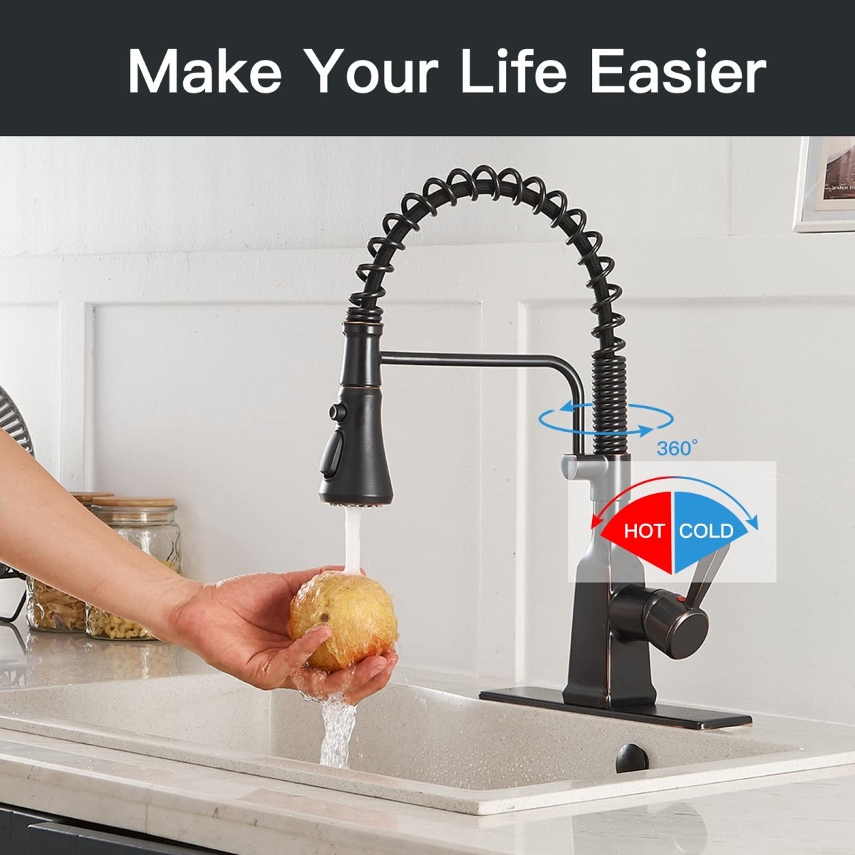 Single-Hole Sprayer 3 Spray Kitchen Faucet Oil Rubbed Bronze - buyfaucet.com