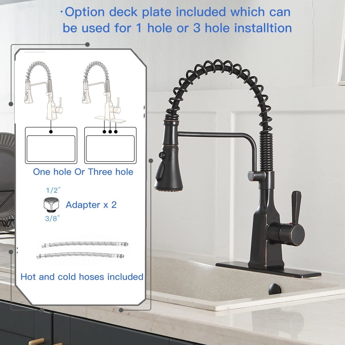 Single-Hole Sprayer 3 Spray Kitchen Faucet Oil Rubbed Bronze - buyfaucet.com