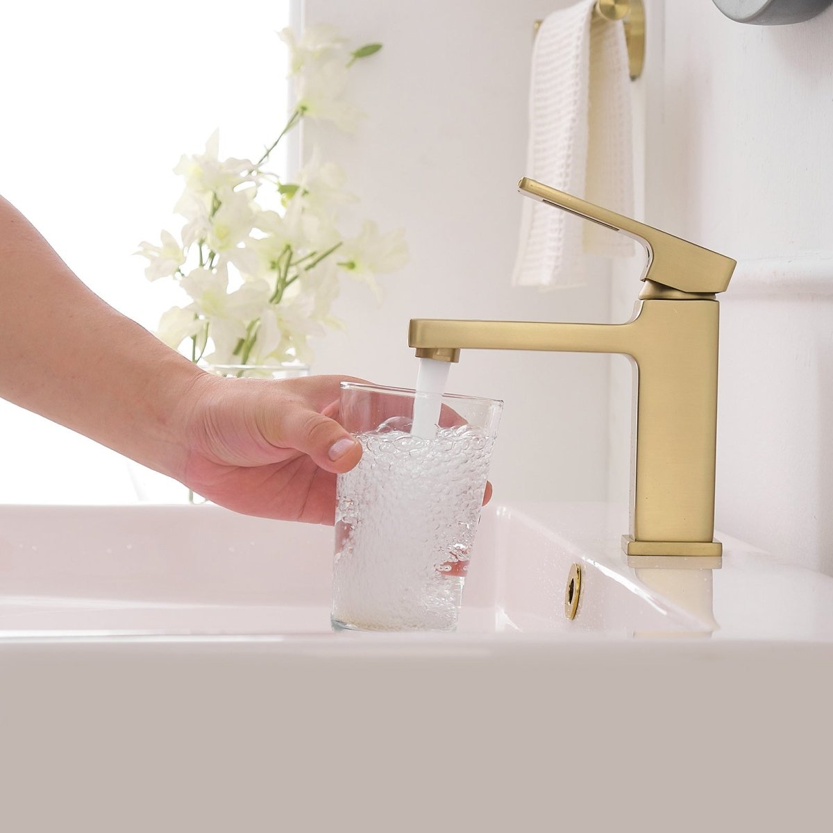 Single Hole Water-Saving Basin Bathroom Faucet Brushed Gold - buyfaucet.com