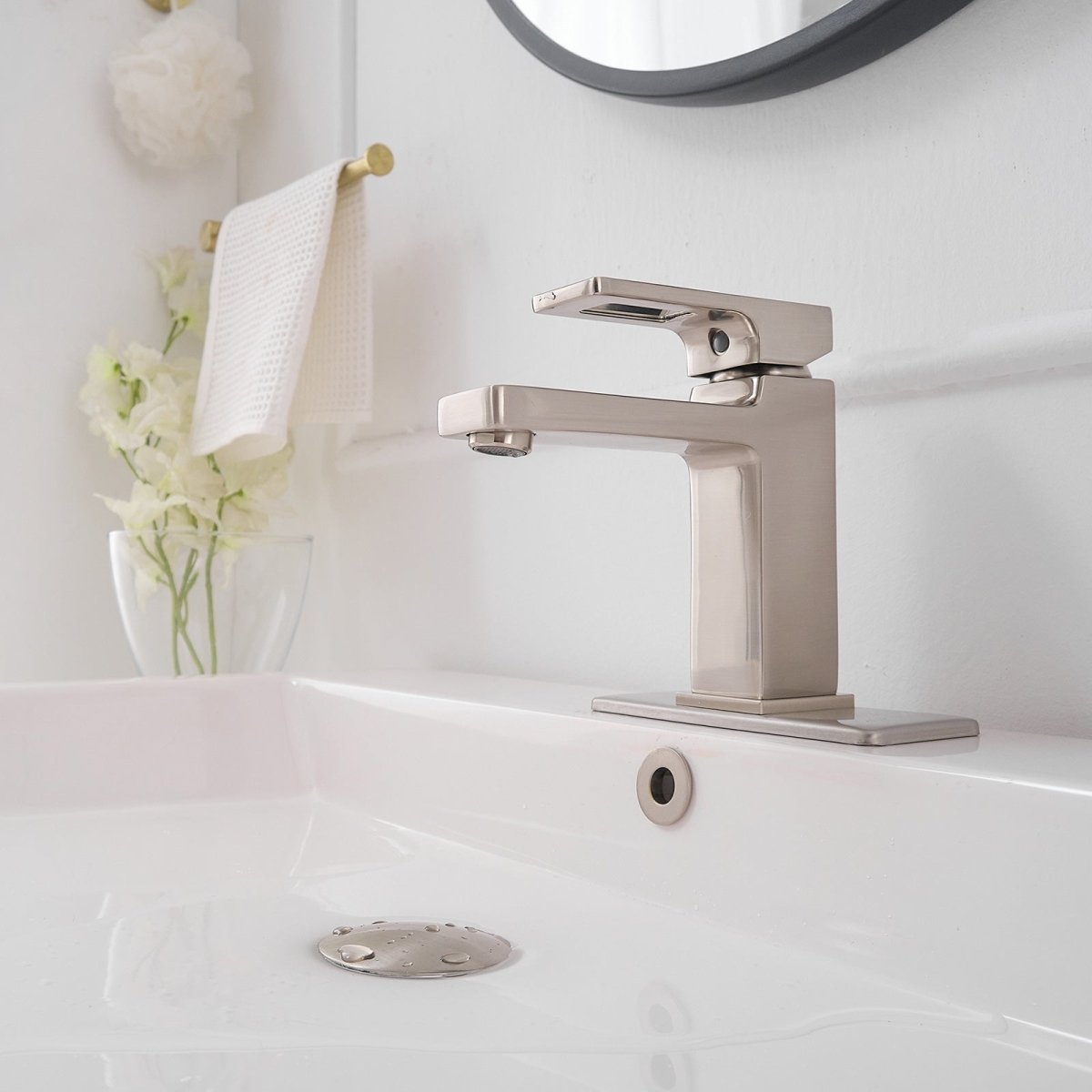 Single Hole Water-Saving Basin Bathroom Faucet Brushed Nickel - buyfaucet.com