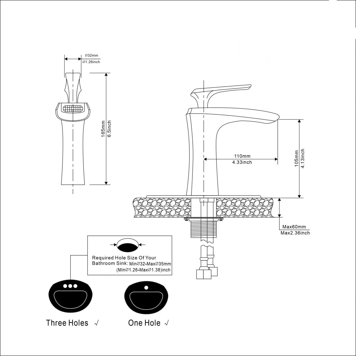 Single Hole Waterfall Bathroom Faucets Sink Faucets Matte Black - buyfaucet.com