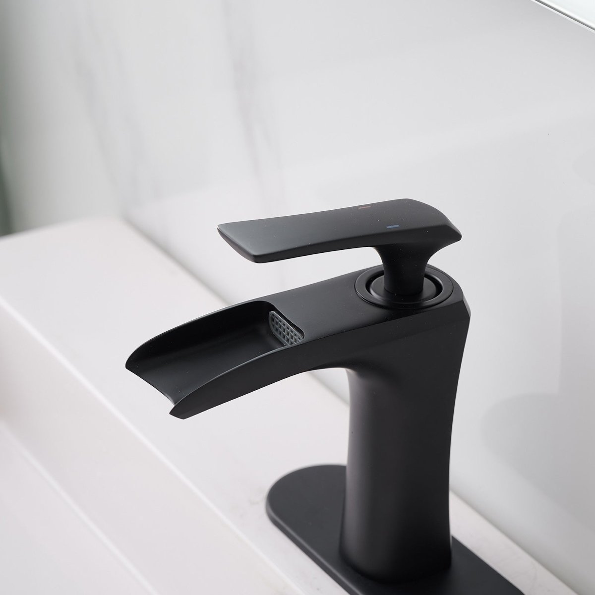 Single Hole Waterfall Bathroom Faucets Sink Faucets Matte Black - buyfaucet.com