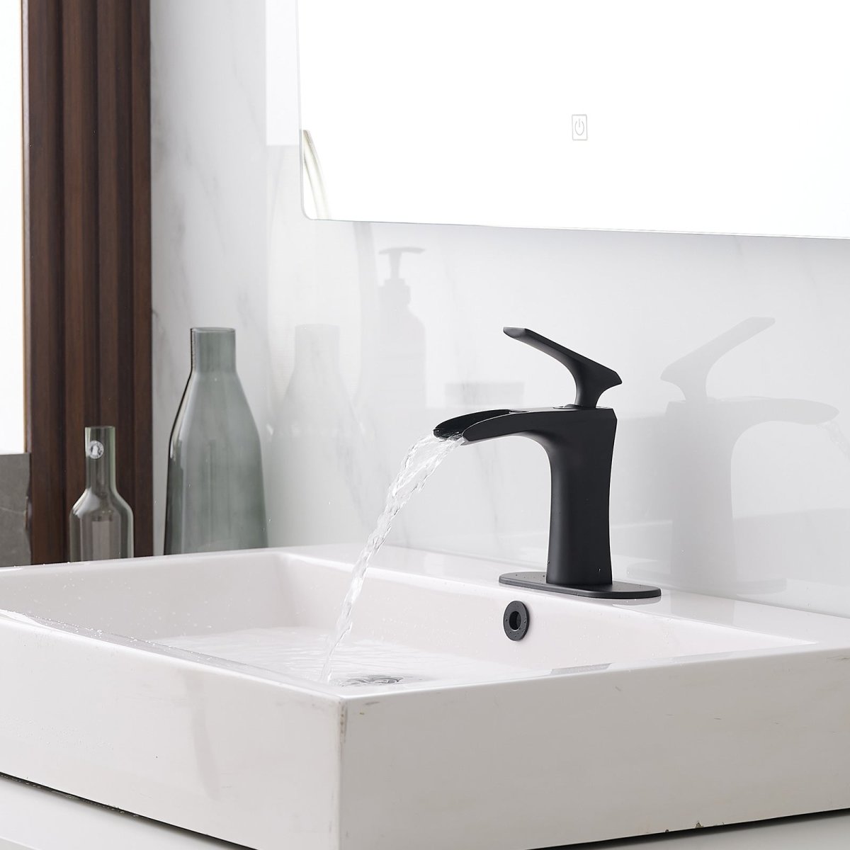 Single Hole Waterfall Bathroom Faucets Sink Faucets Matte Black - buyfaucet.com