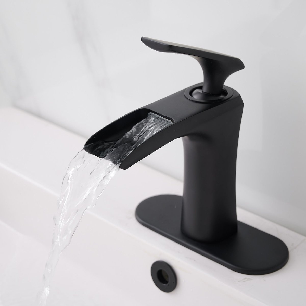 Single Hole Waterfall Bathroom Faucets Sink Faucets Matte Black - buyfaucet.com
