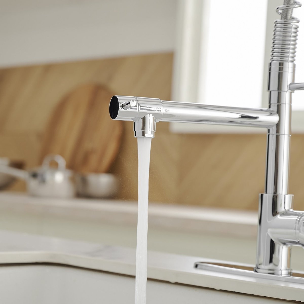 Sink Faucet with Pull Down Sprayer Single Handle Spring Chrome - buyfaucet.com