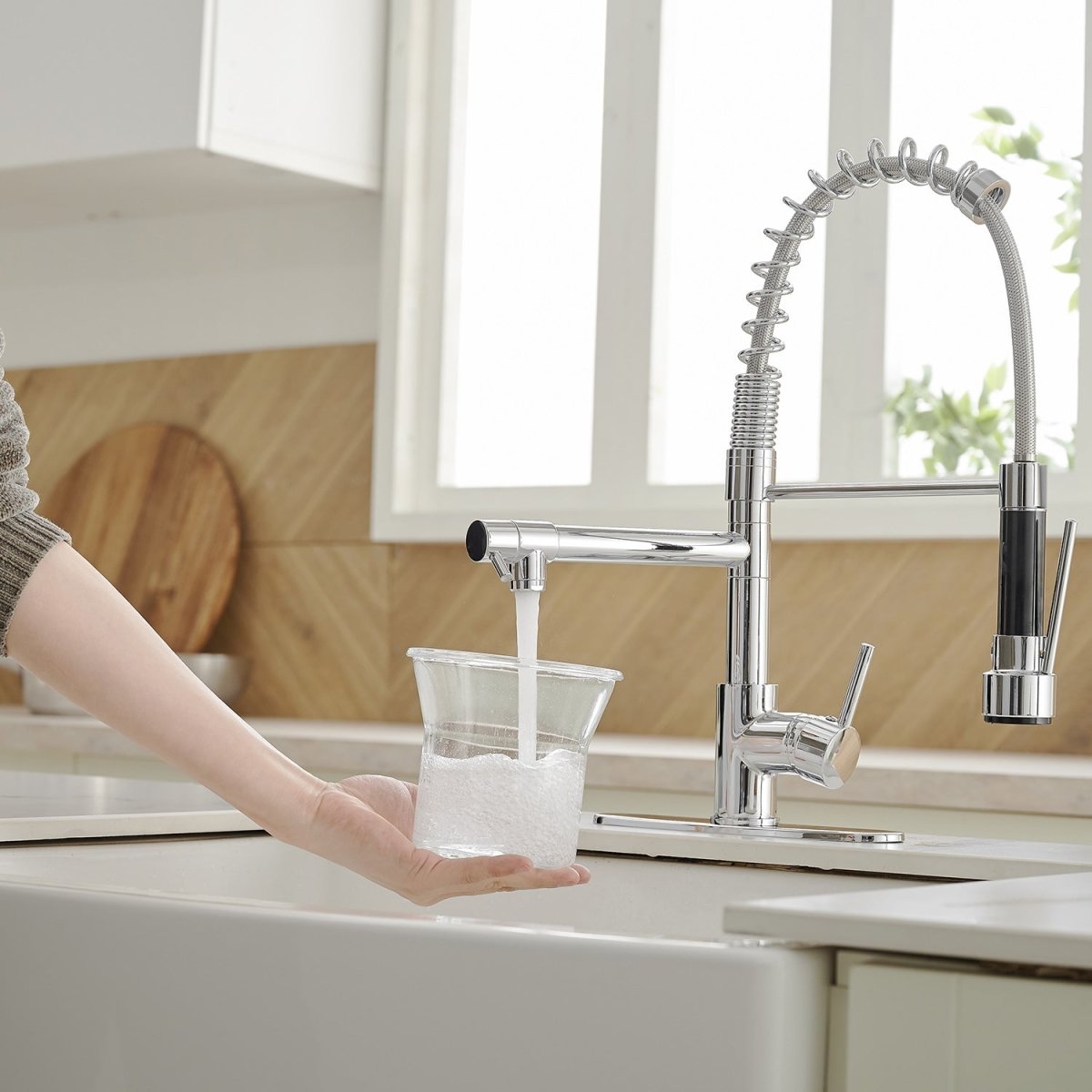 Sink Faucet with Pull Down Sprayer Single Handle Spring Chrome - buyfaucet.com