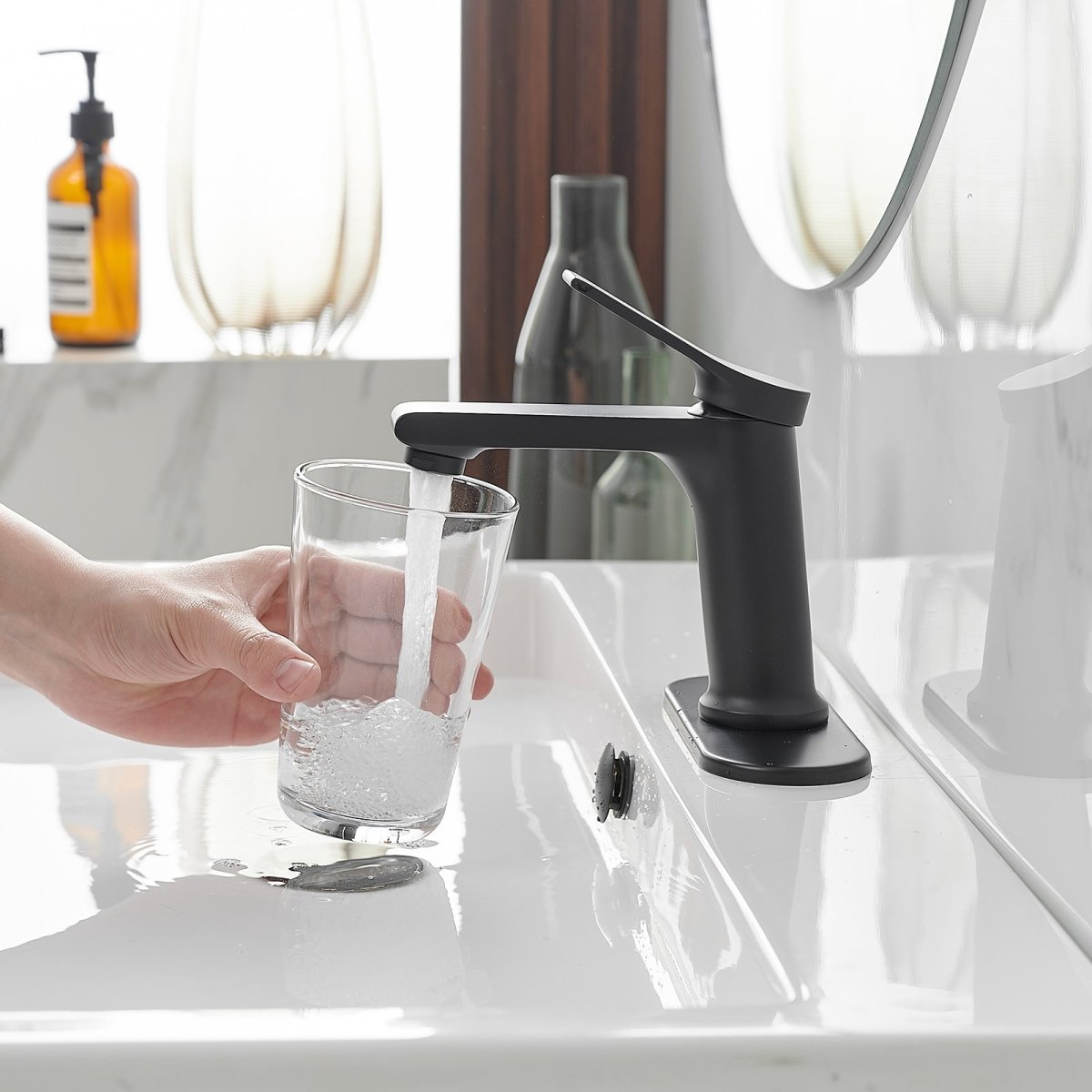 Solid Brass Square Vanity Faucet with Pop Up Drain Black - buyfaucet.com