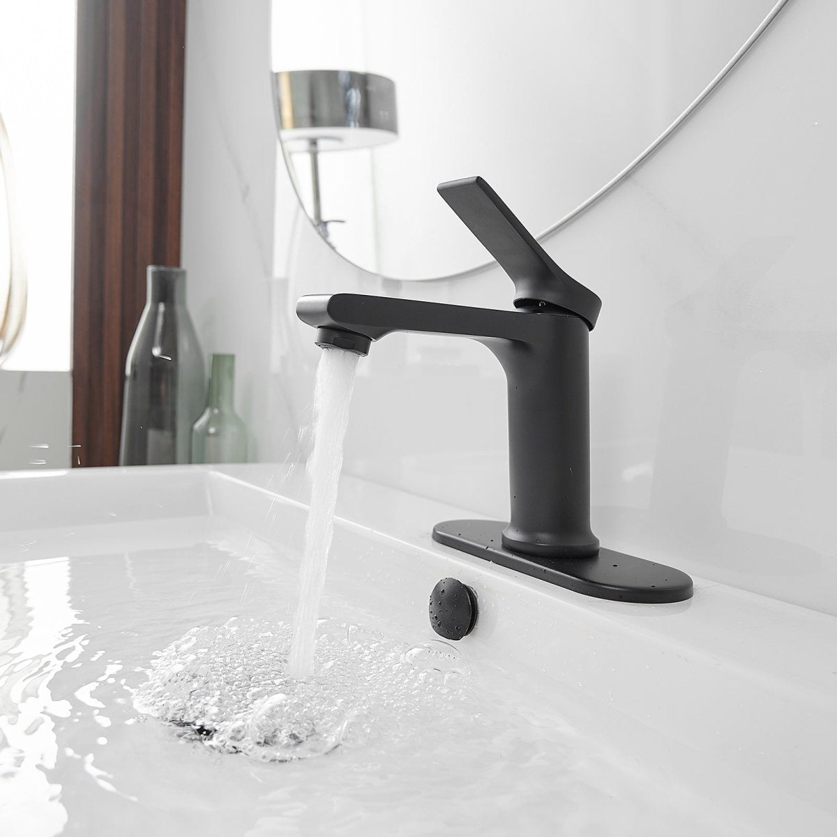 Solid Brass Square Vanity Faucet with Pop Up Drain Black - buyfaucet.com