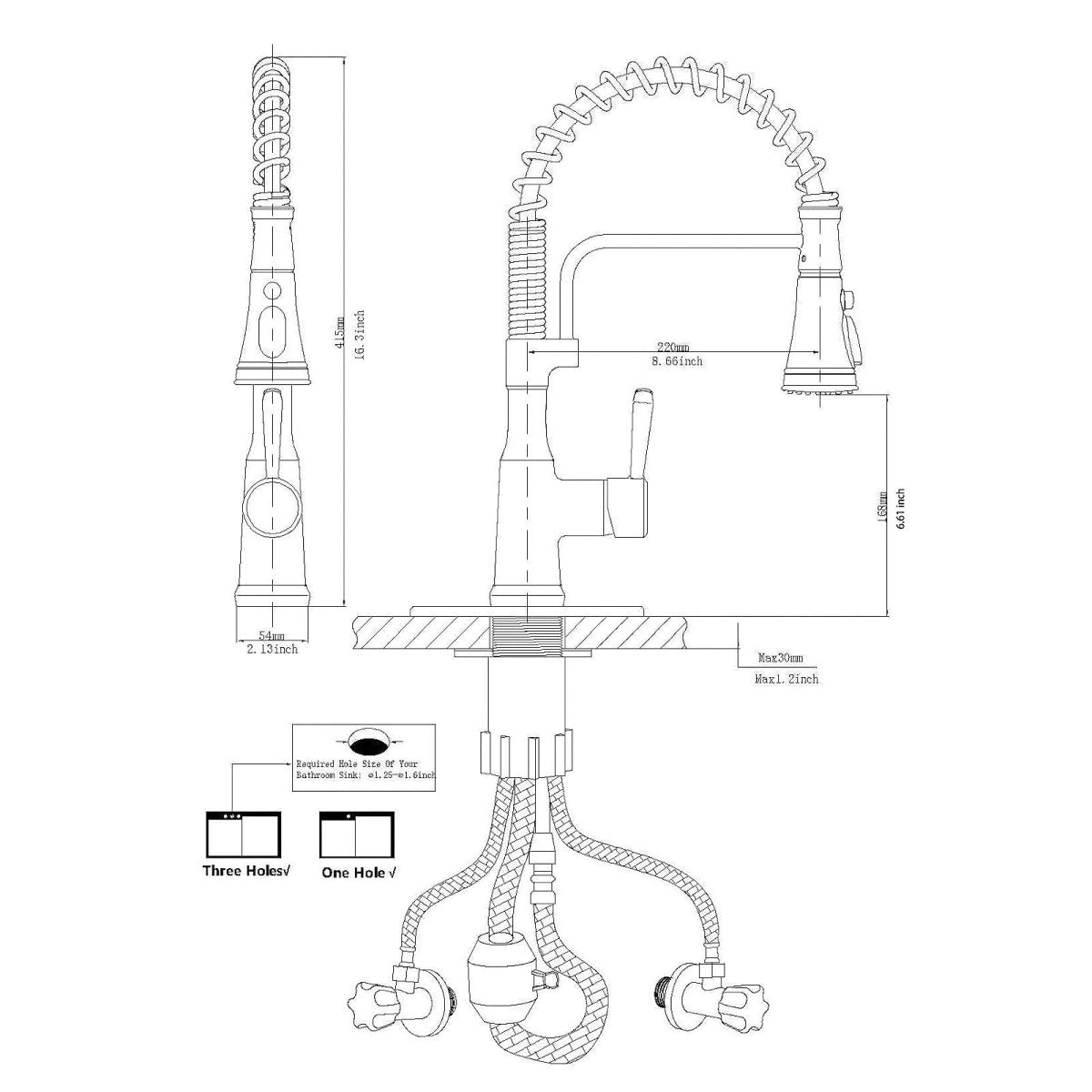 Spring-Spout Sprayer 3 Spray Kitchen Faucet Brushed Nickel - buyfaucet.com