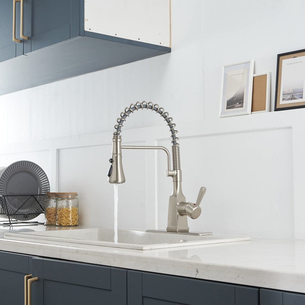Spring-Spout Sprayer 3 Spray Kitchen Faucet Brushed Nickel - buyfaucet.com