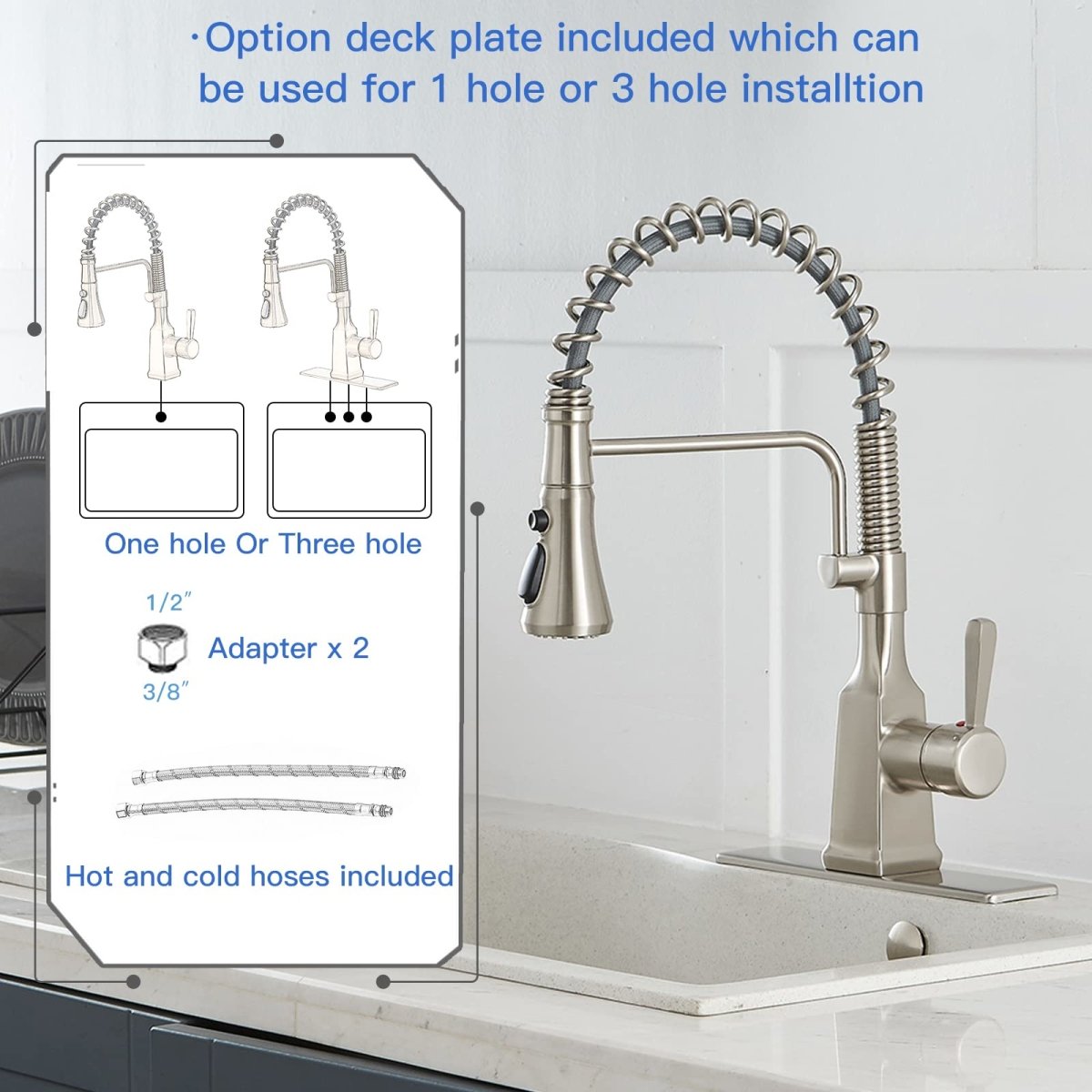 Spring-Spout Sprayer 3 Spray Kitchen Faucet Brushed Nickel - buyfaucet.com