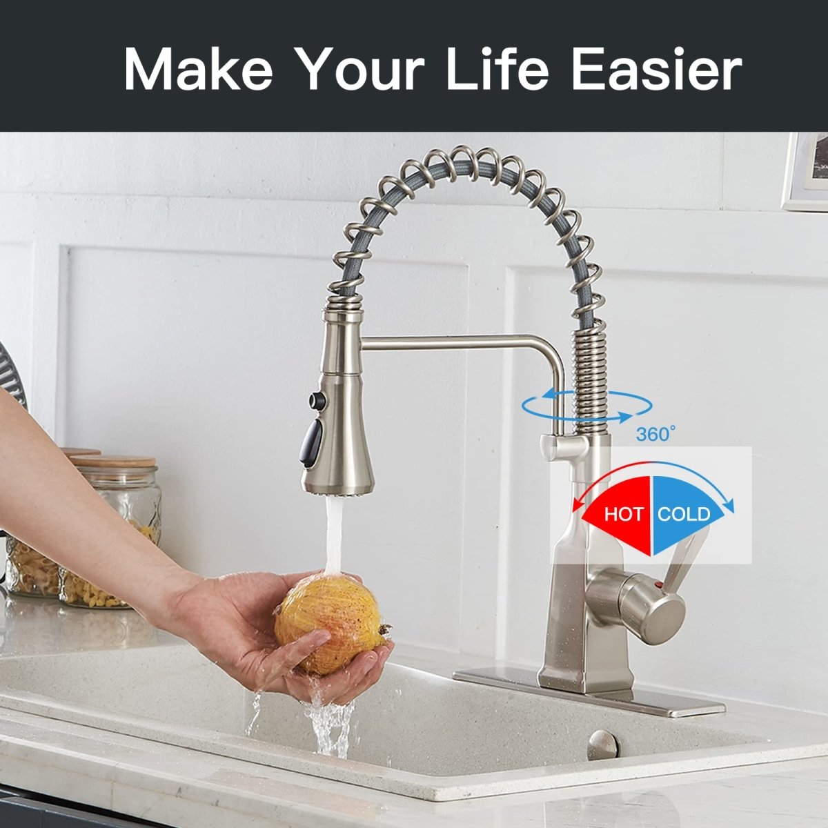 Spring-Spout Sprayer 3 Spray Kitchen Faucet Brushed Nickel - buyfaucet.com