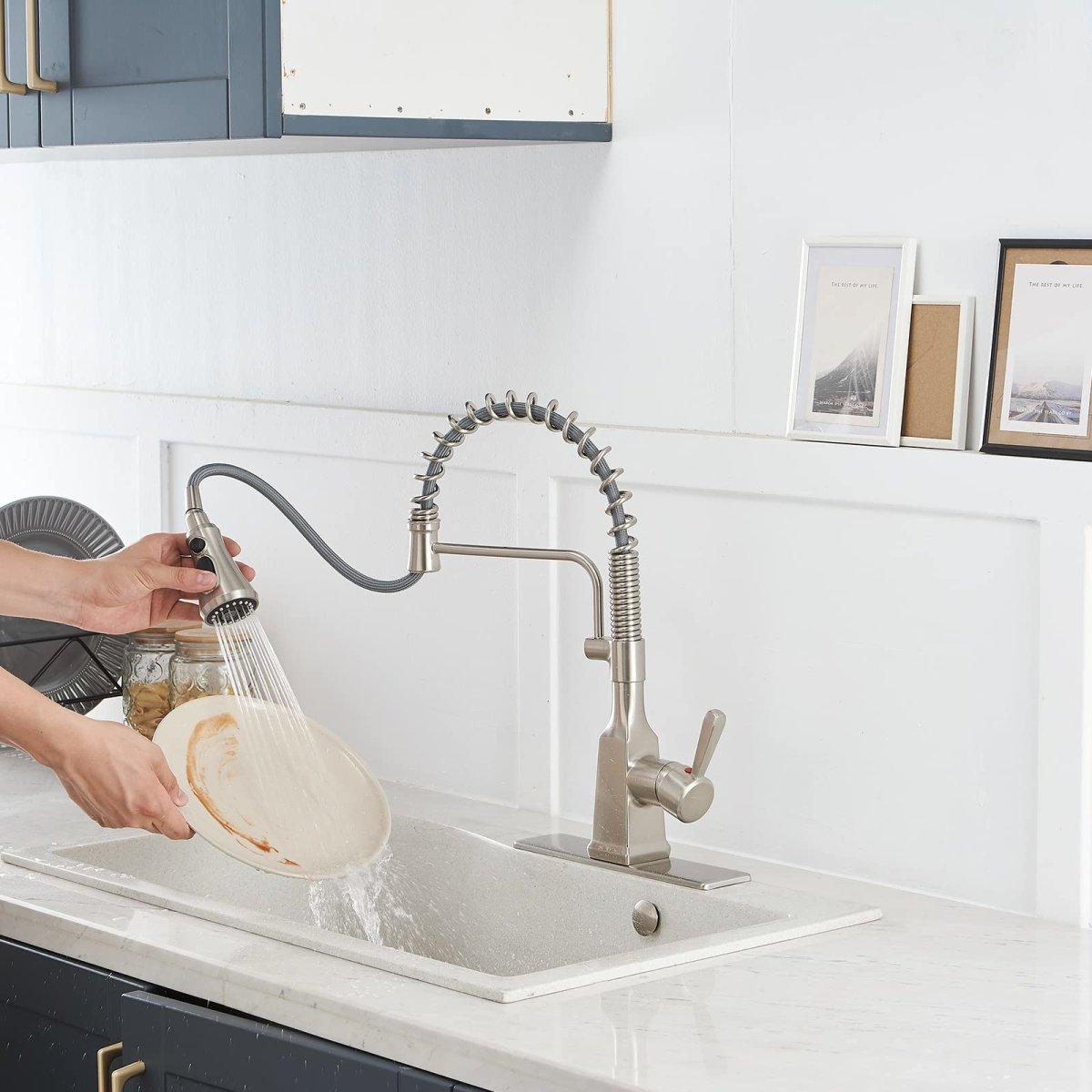 Spring-Spout Sprayer 3 Spray Kitchen Faucet Brushed Nickel - buyfaucet.com