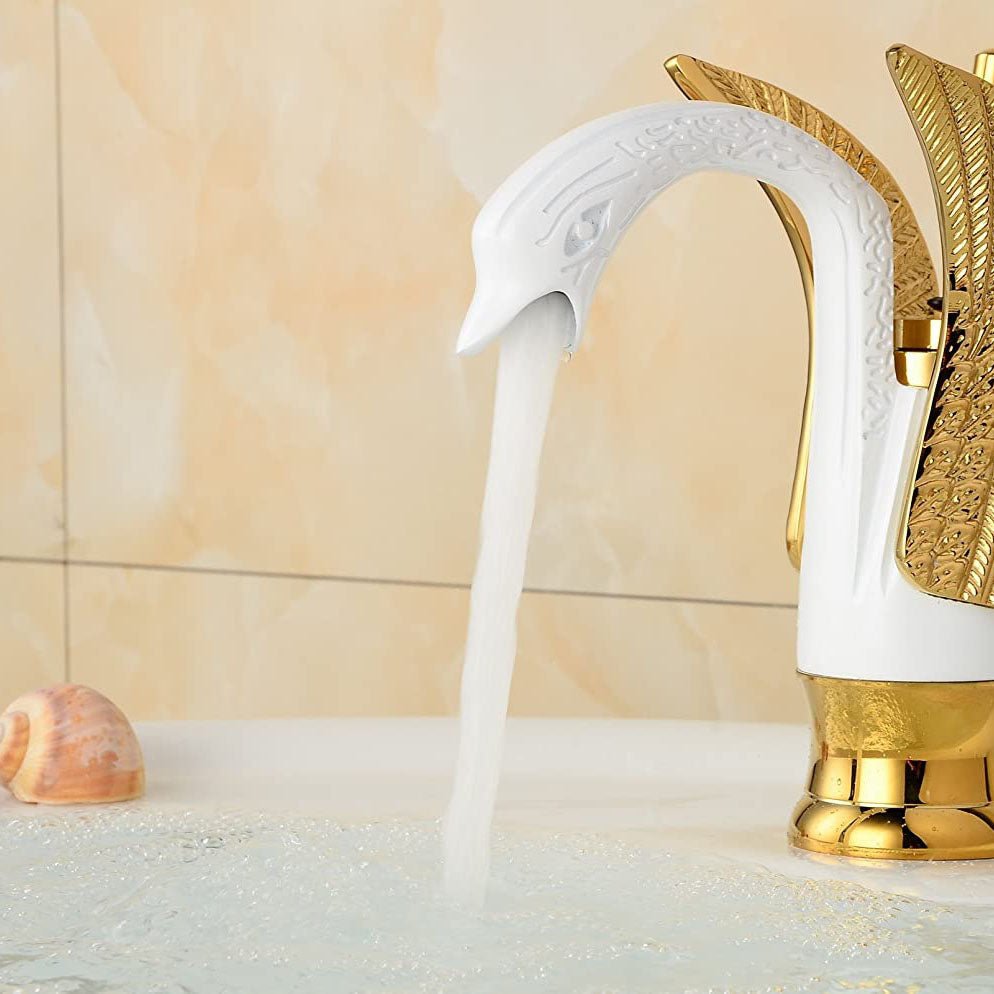 Swan Single Hole 1-Handle Bathroom Faucet Gold White - buyfaucet.com