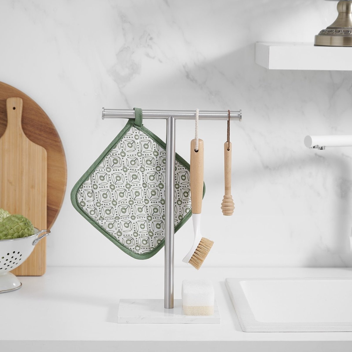 T-Shape Toilet Paper Holder with Natural Marble Base Nickel - buyfaucet.com