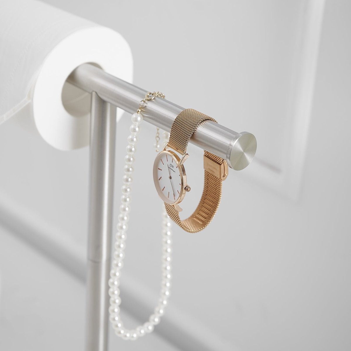 T-Shape Toilet Paper Holder with Natural Marble Base Nickel - buyfaucet.com