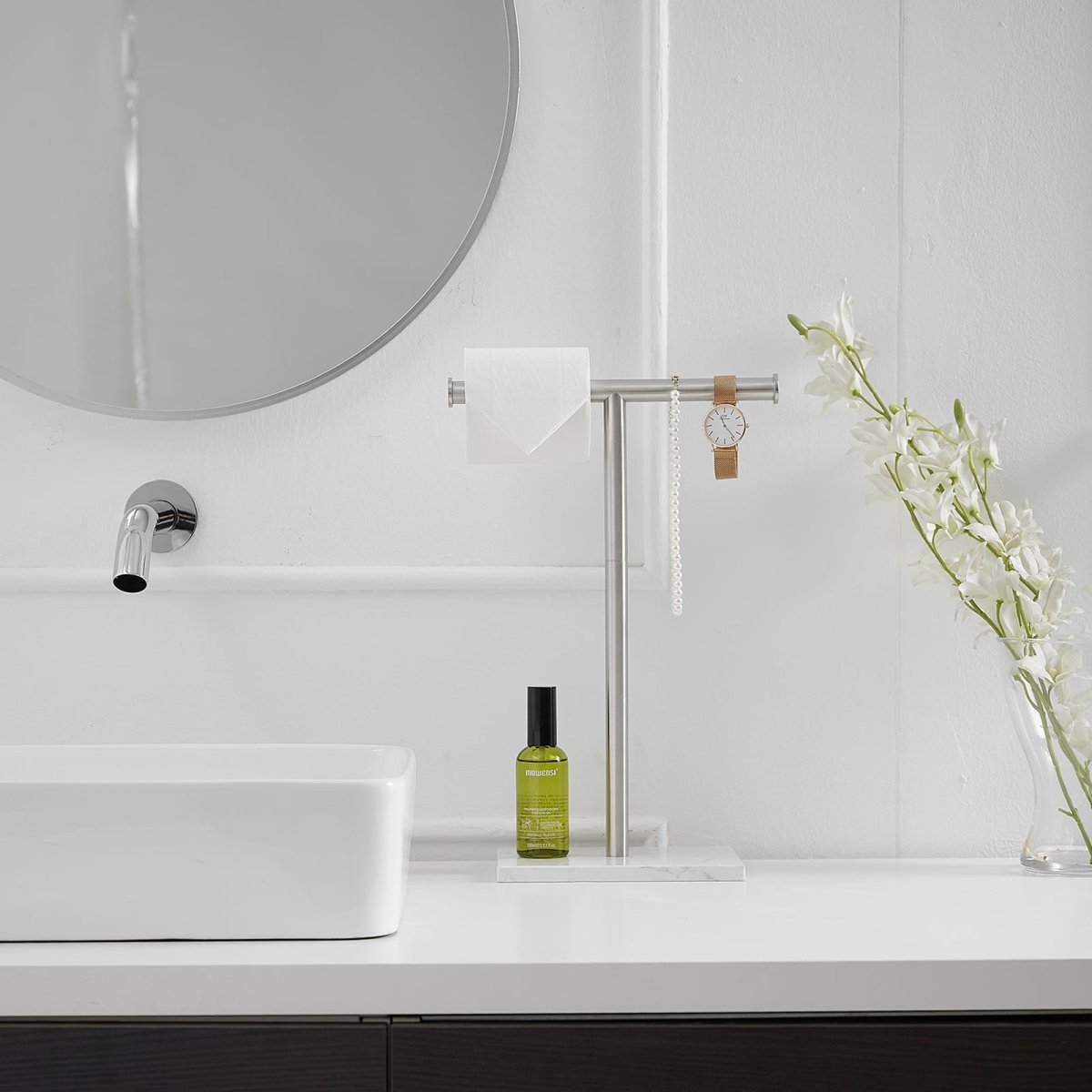 T-Shape Toilet Paper Holder with Natural Marble Base Nickel - buyfaucet.com