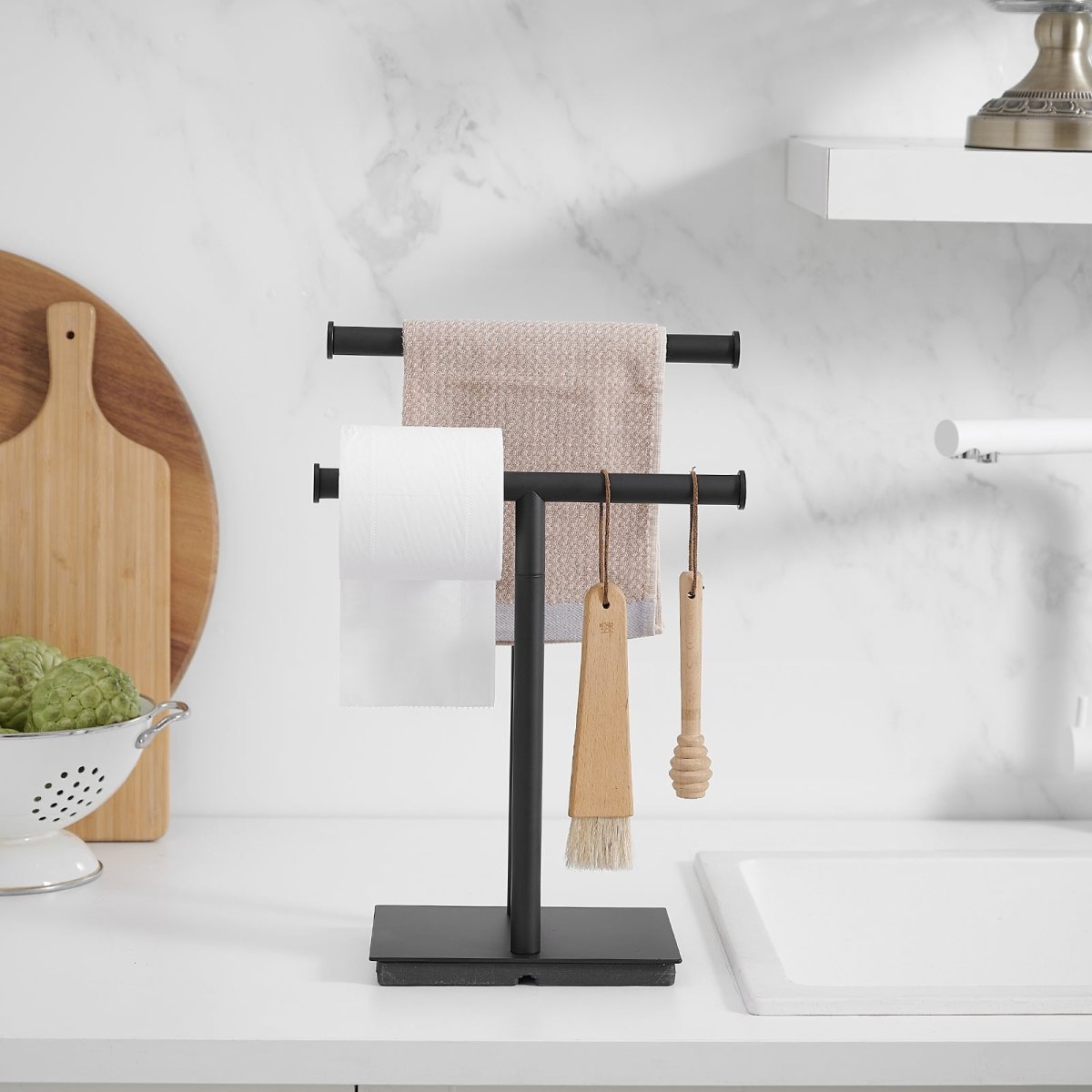 Toilet Paper Holder with 2-Tier Hand Towel Racks in Black - buyfaucet.com