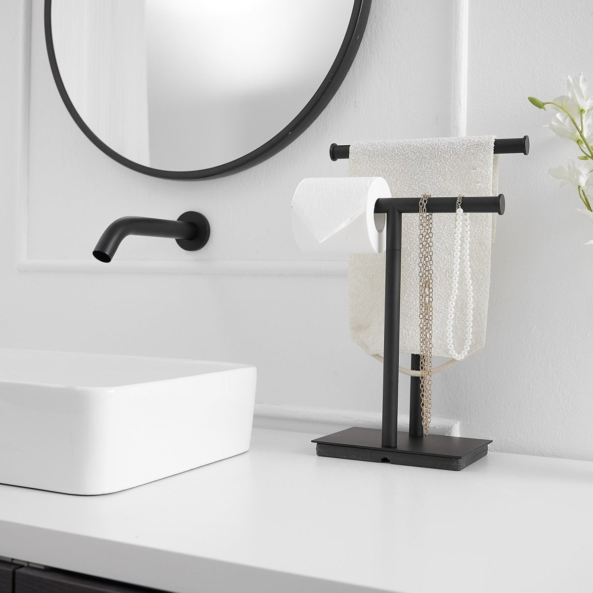 Toilet Paper Holder with 2-Tier Hand Towel Racks in Black - buyfaucet.com