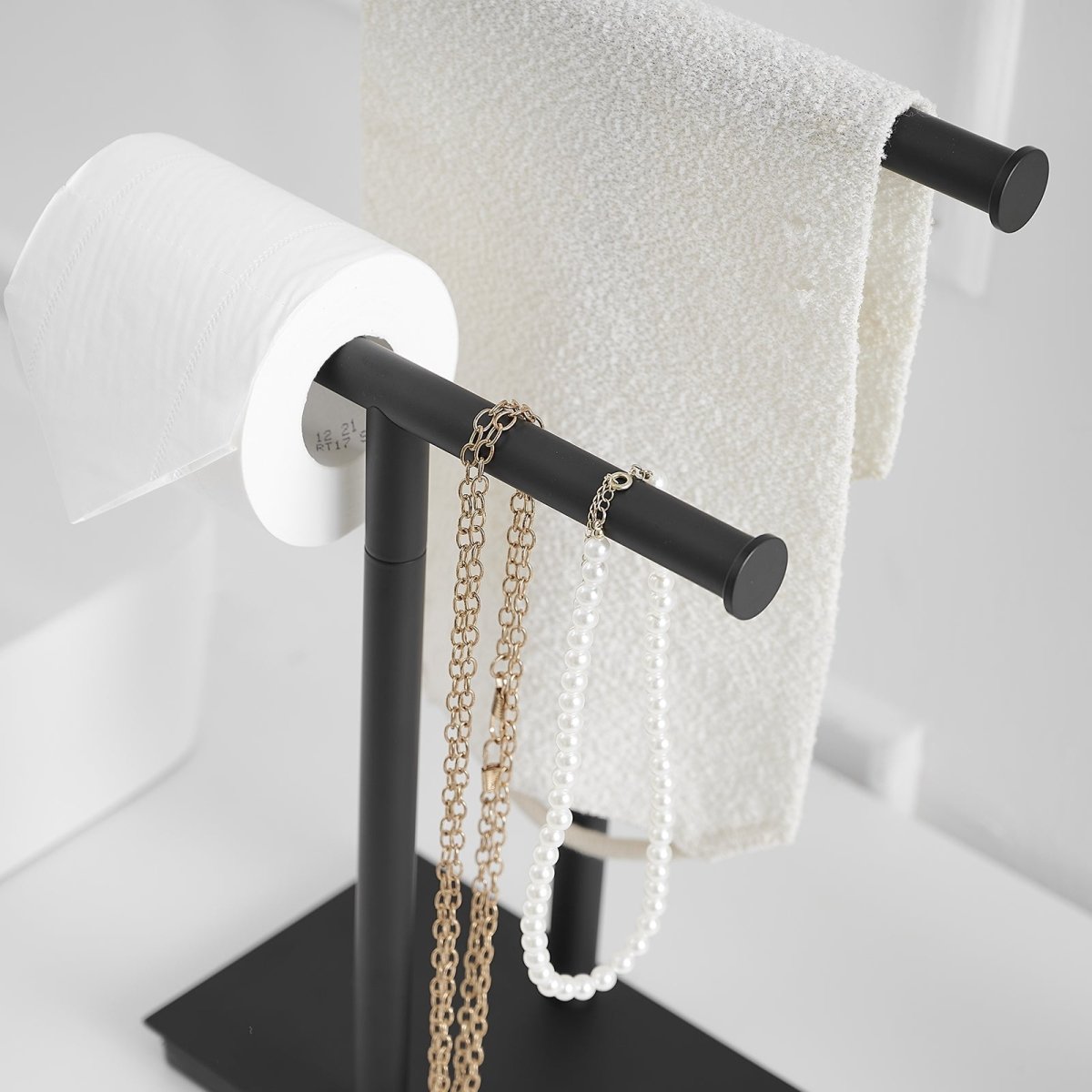 Toilet Paper Holder with 2-Tier Hand Towel Racks in Black - buyfaucet.com