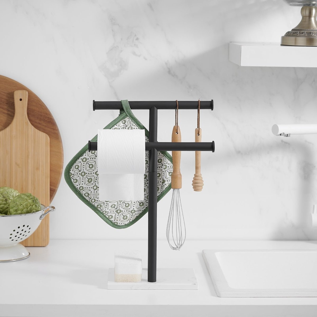 Toilet Paper Holder with Base 2-Tier Towel Racks Black - buyfaucet.com