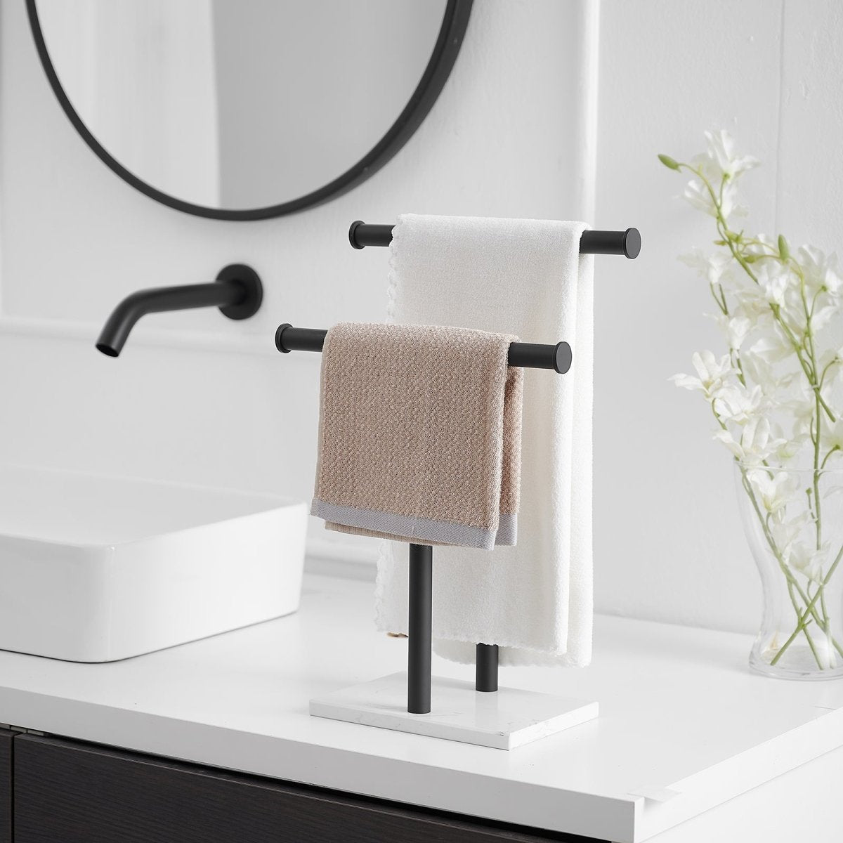 Toilet Paper Holder with Base 2-Tier Towel Racks Black - buyfaucet.com