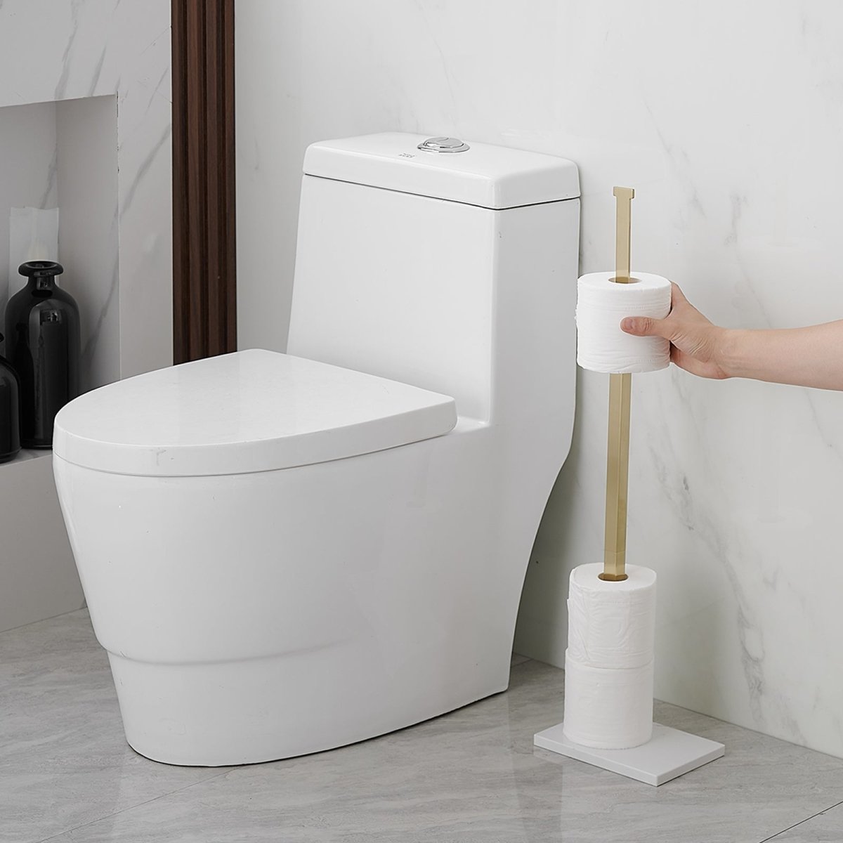 Toilet Paper Holder with Natural Marble Base Brushed Gold - buyfaucet.com