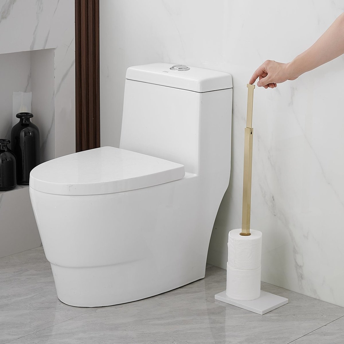 Toilet Paper Holder with Natural Marble Base Brushed Gold - buyfaucet.com