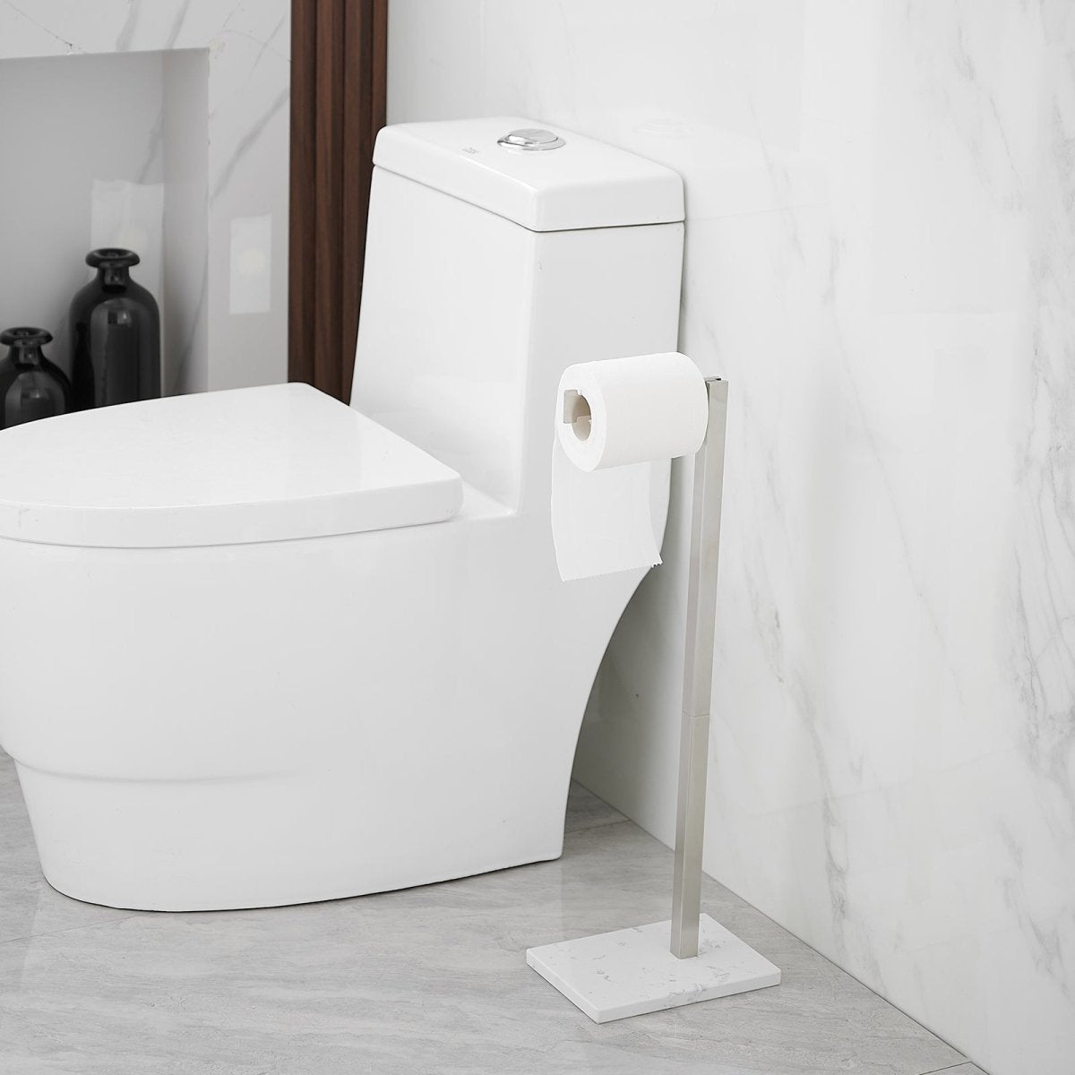 Toilet Paper Holder with Natural Marble Base Brushed Nickel - buyfaucet.com