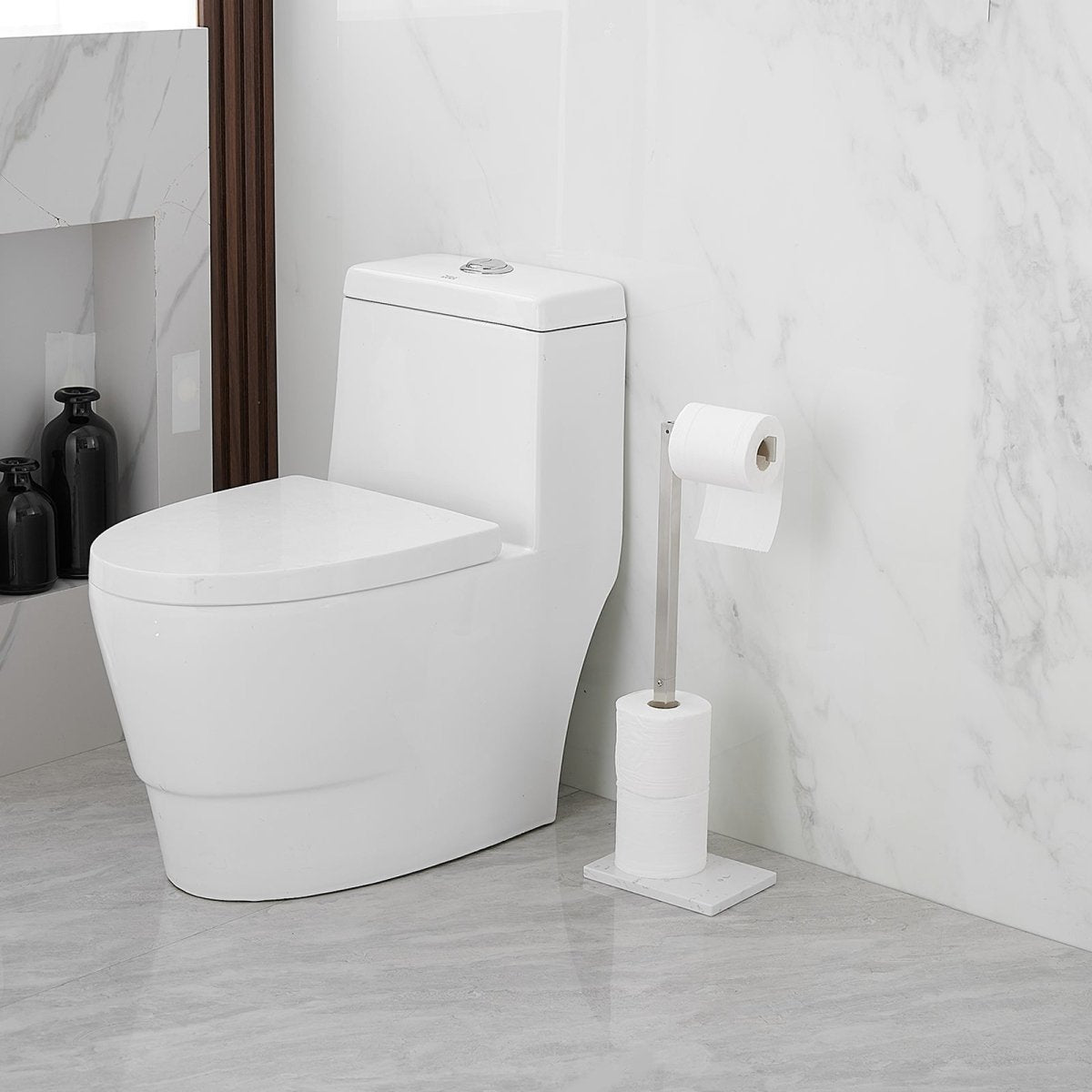 Toilet Paper Holder with Natural Marble Base Brushed Nickel - buyfaucet.com