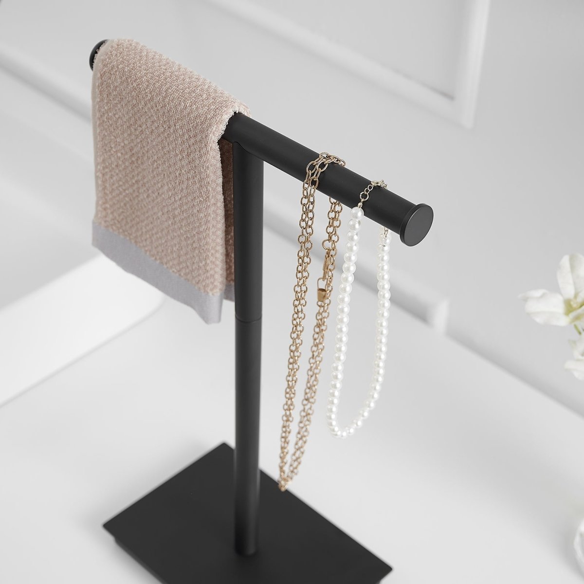 Toilet Paper Holder with Steady T-Shape Towel Rack in Black - buyfaucet.com