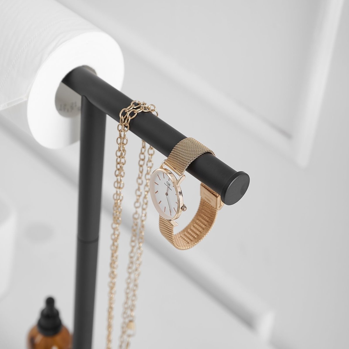 Toilet Paper Holder with Steady T-Shape Towel Rack in Black - buyfaucet.com