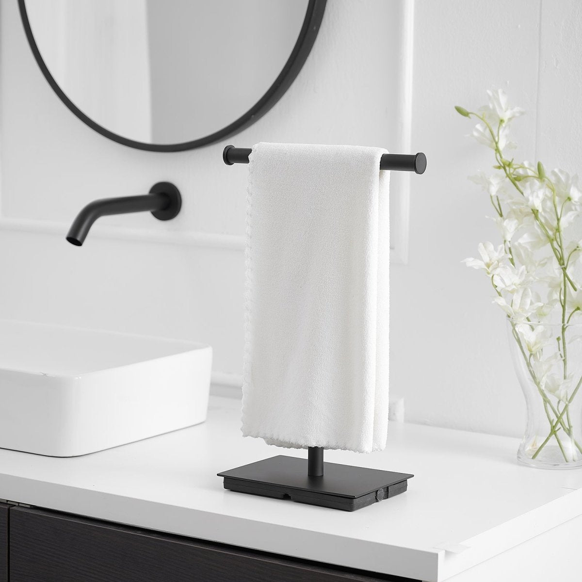 Toilet Paper Holder with Steady T-Shape Towel Rack in Black - buyfaucet.com