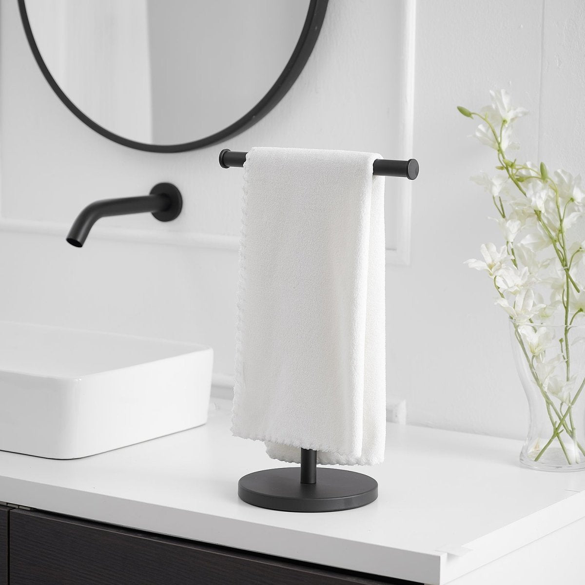 Toilet Paper Holder with Steady T-Shape Towel Rack in Black - buyfaucet.com