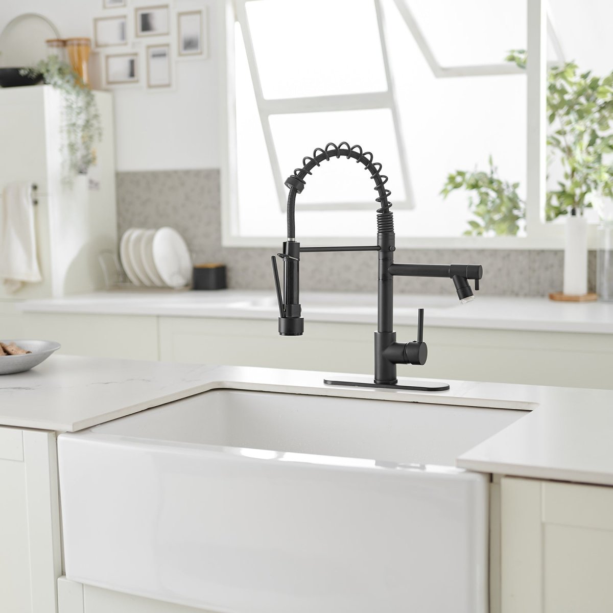 Touch On Deck Mount Pull Down Sprayer Kitchen Faucet Black - buyfaucet.com