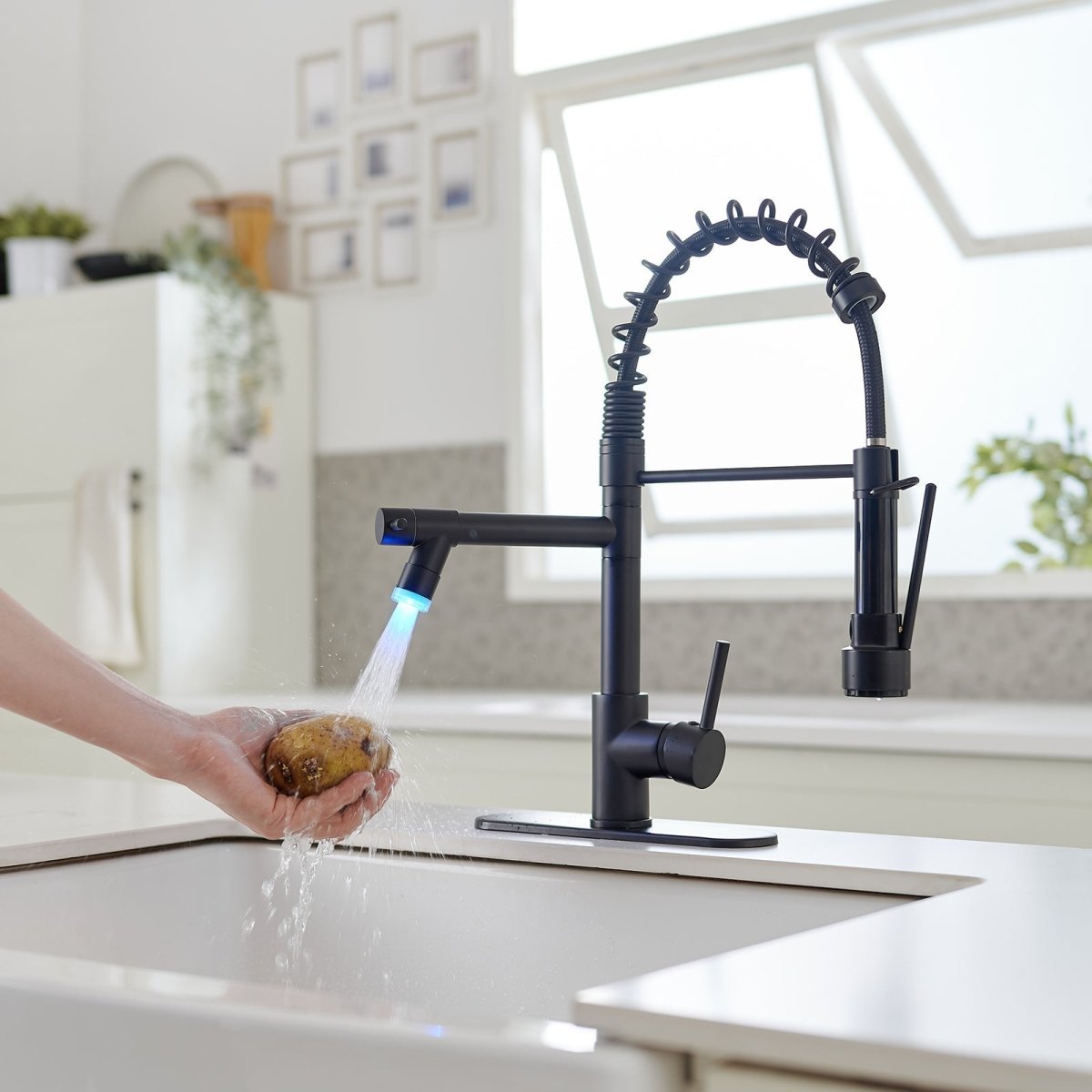 Touch On Deck Mount Pull Down Sprayer Kitchen Faucet Black - buyfaucet.com