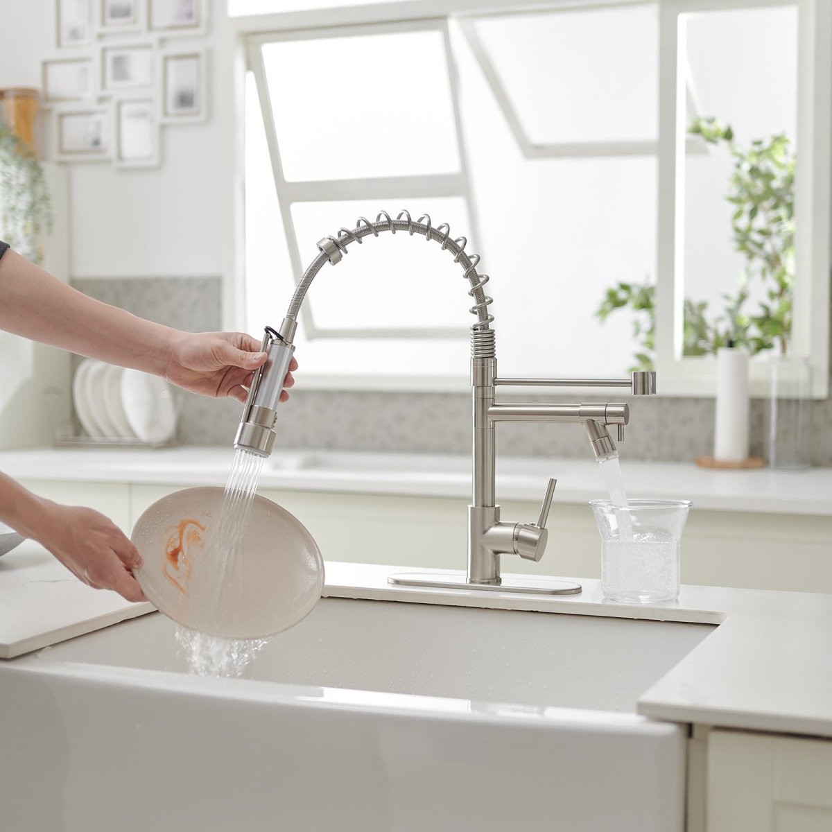 Touch On Deck Mount Pull Down Sprayer Kitchen Faucet Nickel - buyfaucet.com