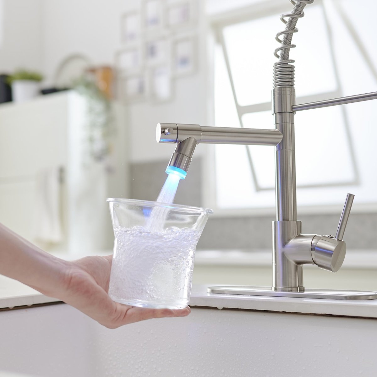 Touch On Deck Mount Pull Down Sprayer Kitchen Faucet Nickel - buyfaucet.com