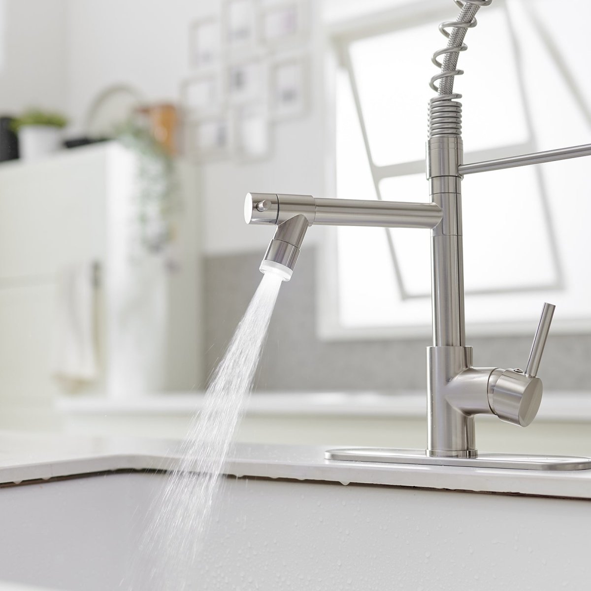 Touch On Deck Mount Pull Down Sprayer Kitchen Faucet Nickel - buyfaucet.com