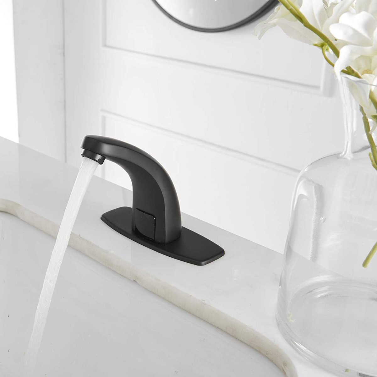 Touchless Bathroom Faucet with Deckplate & Drain Black - buyfaucet.com