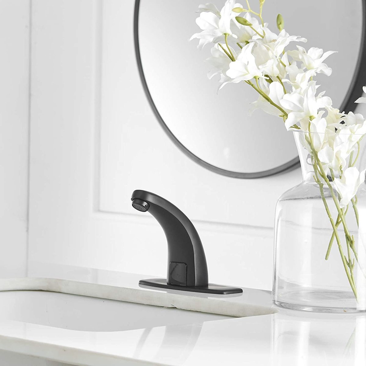 Touchless Bathroom Faucet with Deckplate & Drain Black - buyfaucet.com