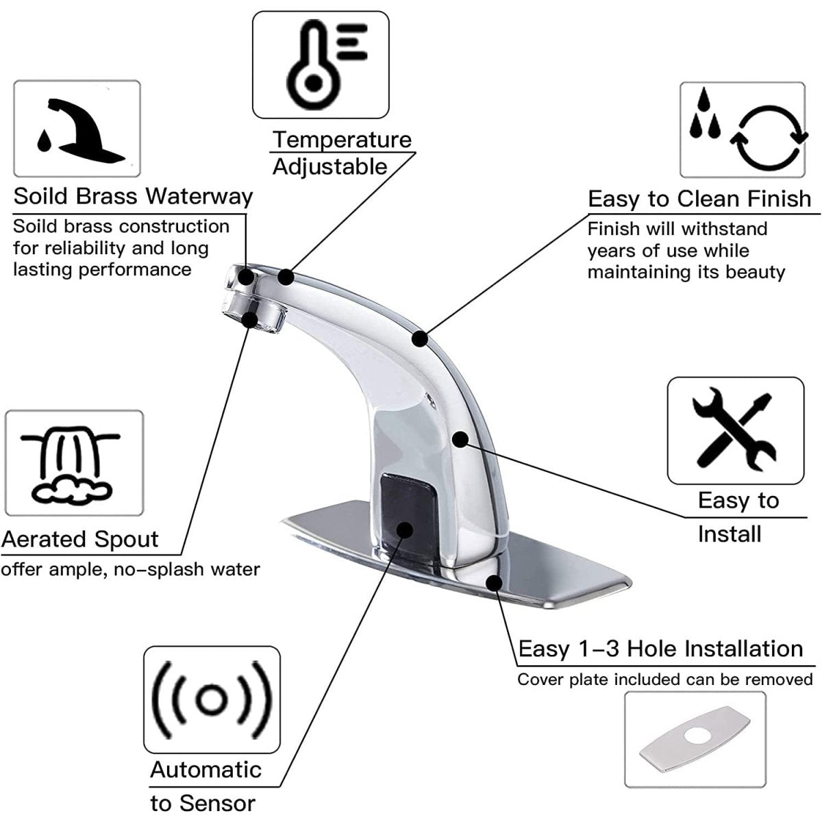 Touchless Bathroom Faucet With Deckplate & Drain Chrome - buyfaucet.com