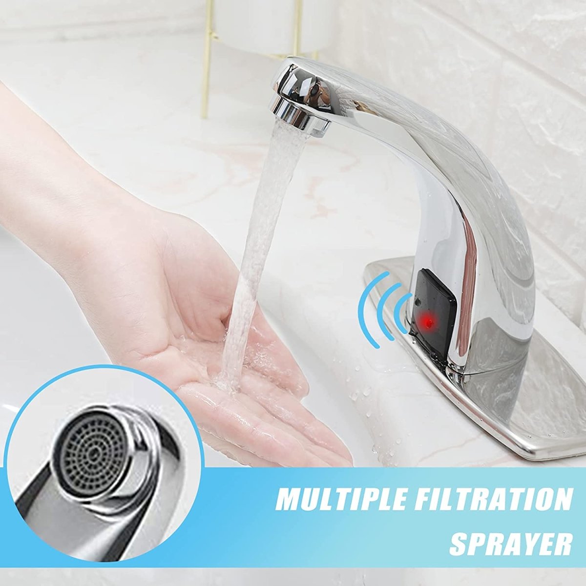 Touchless Bathroom Faucet With Deckplate & Drain Chrome - buyfaucet.com