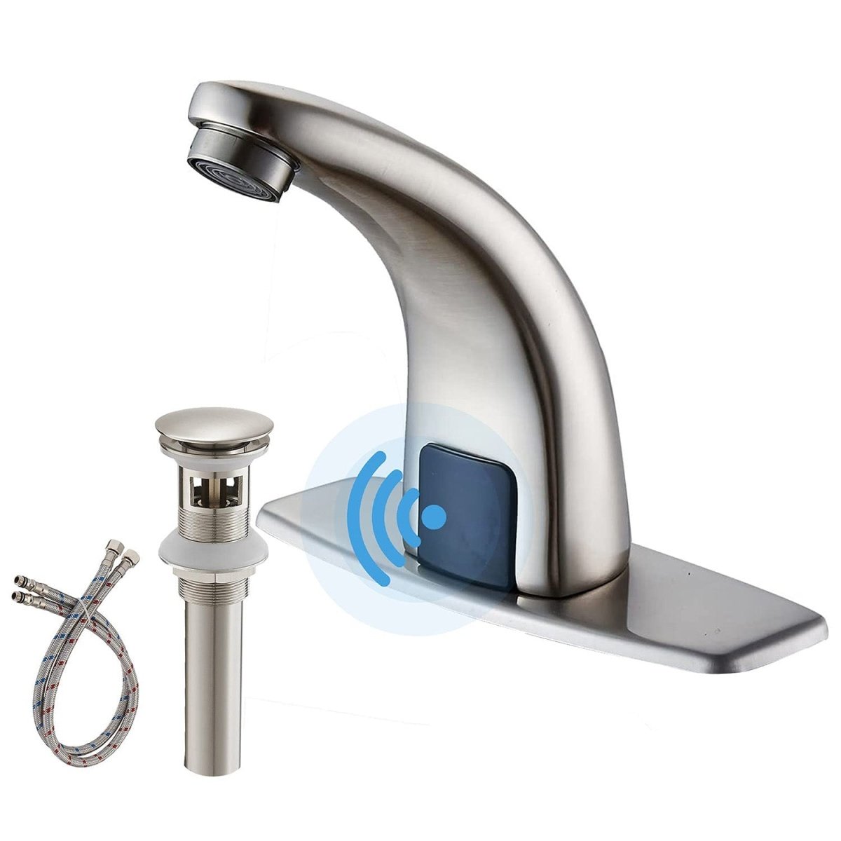Touchless Bathroom Faucet with Deckplate & Drain Nickel - buyfaucet.com
