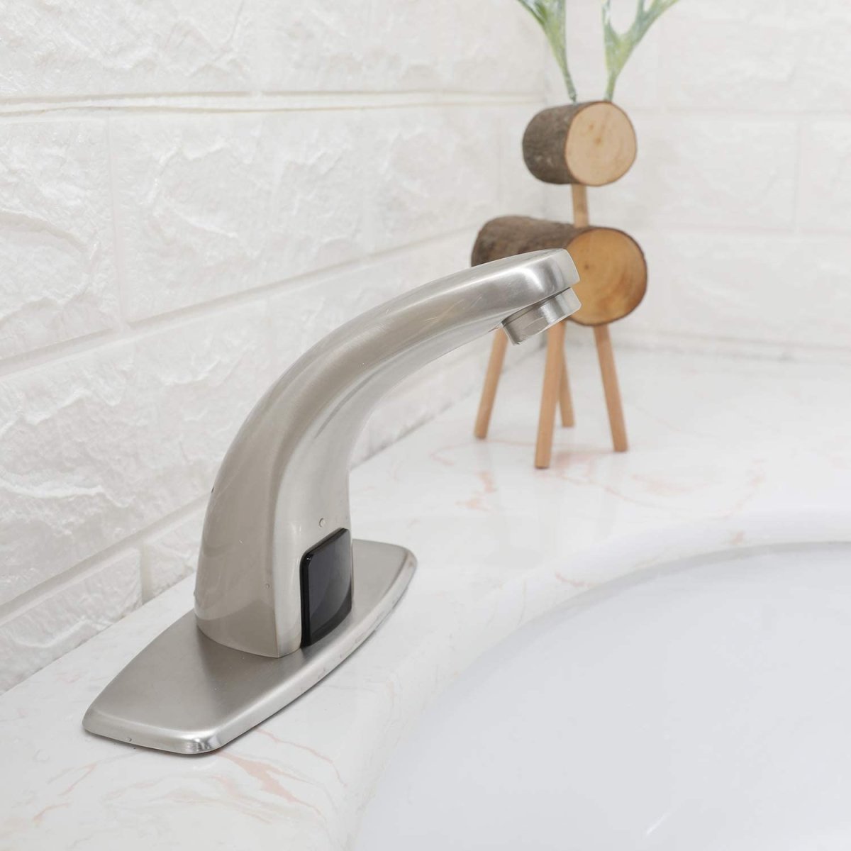 Touchless Bathroom Faucet with Deckplate & Drain Nickel - buyfaucet.com