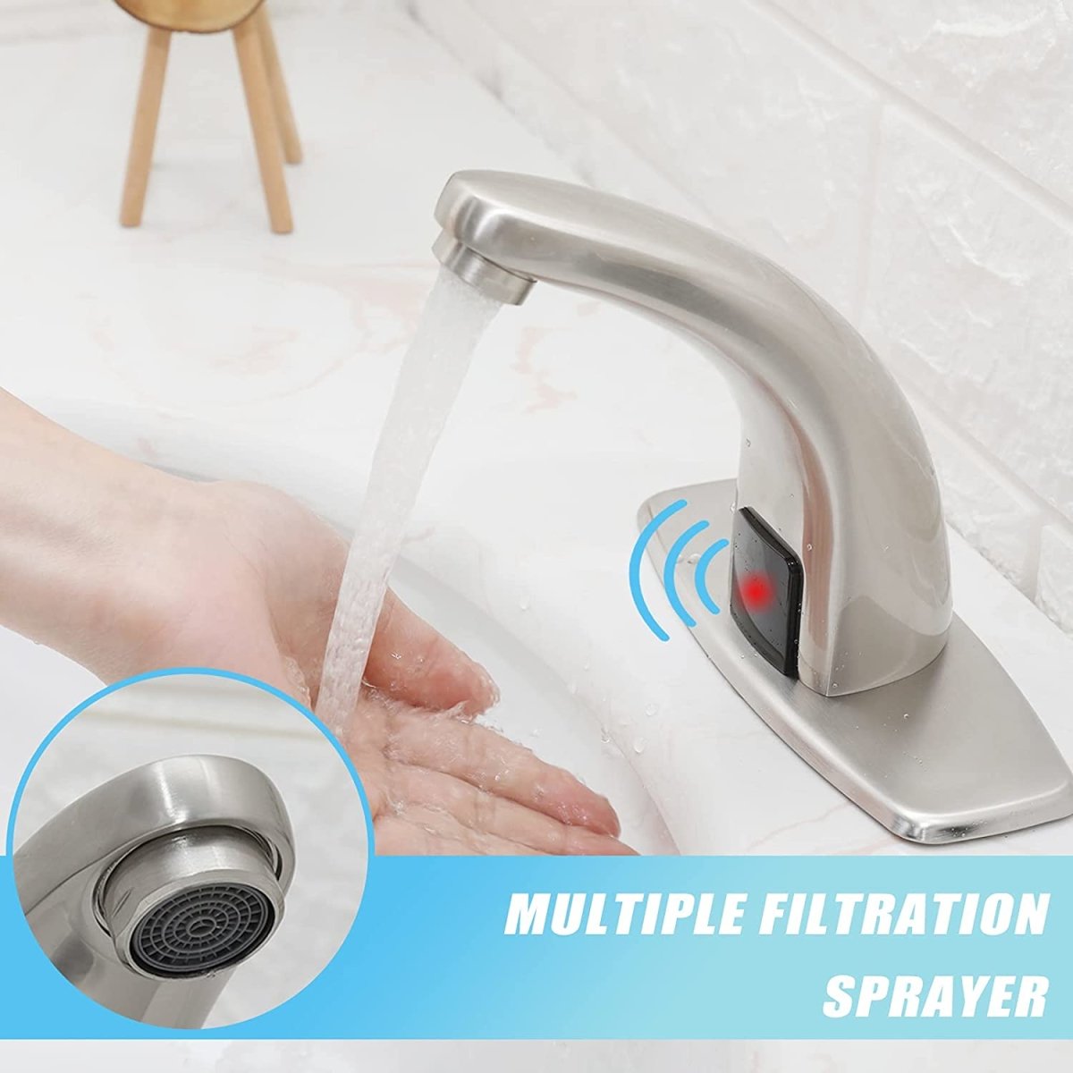 Touchless Bathroom Faucet with Deckplate & Drain Nickel - buyfaucet.com