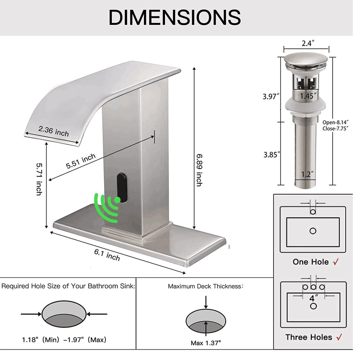 Touchless Bathroom Faucet with Drain Kit Brushed Nickel - buyfaucet.com